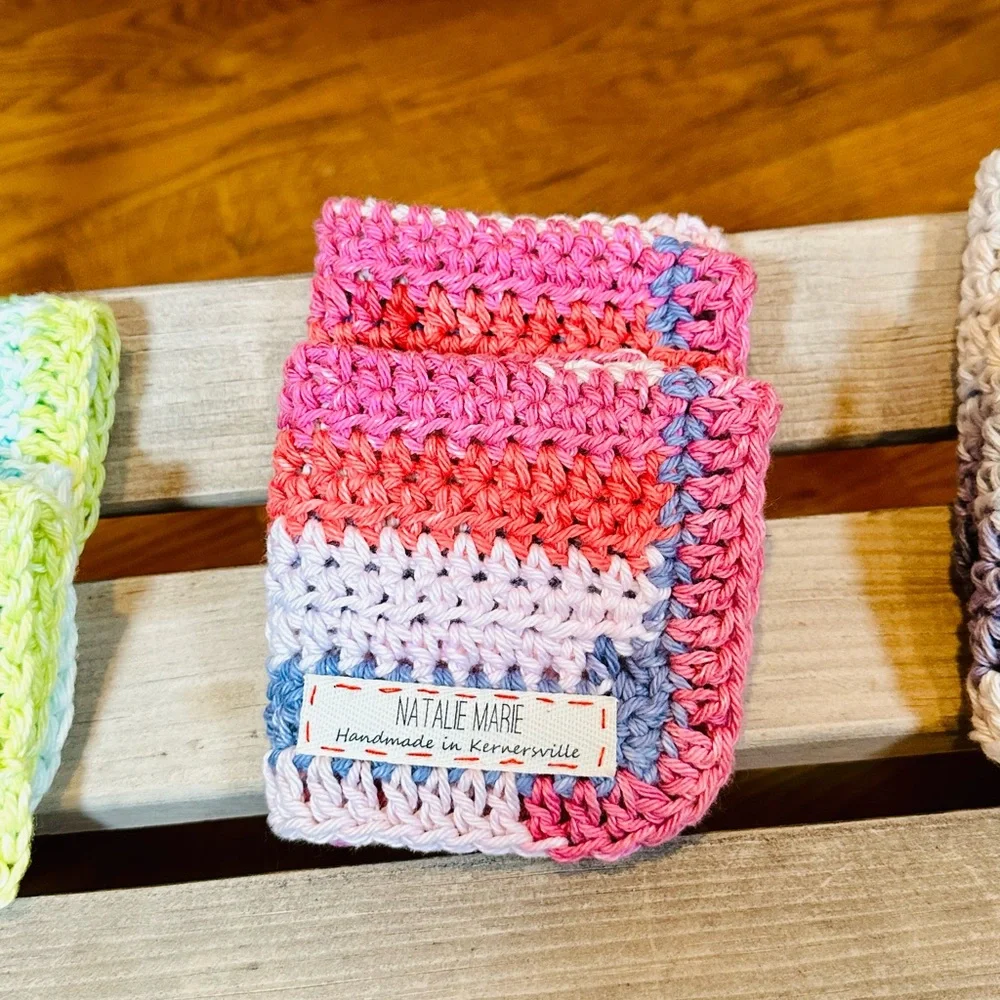 NWT Handmade Cotton Dish Wash Cloth Striped Multi Color - Set of 2
